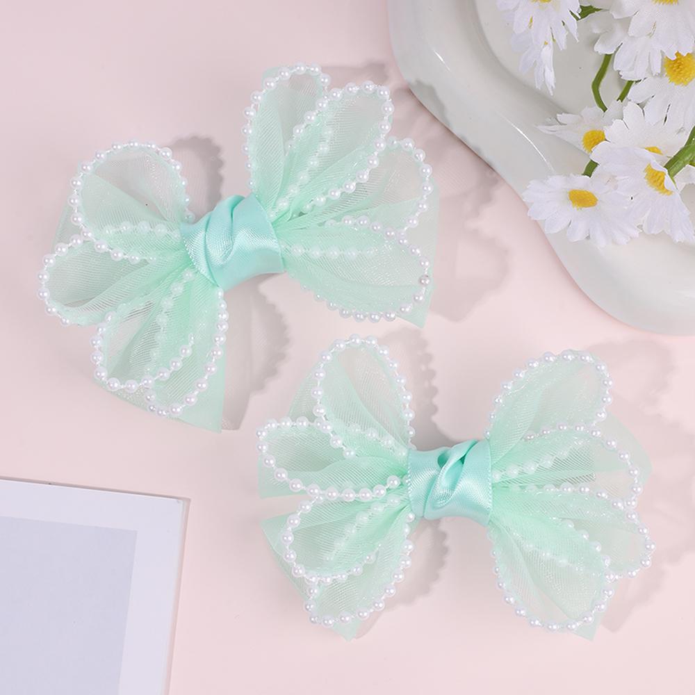 2Pcs New Flower Petal Bow Hair Clips Sweet Pearl Mesh Hairpins Princess Barrette For Girls Children Headwear Hair Accessories