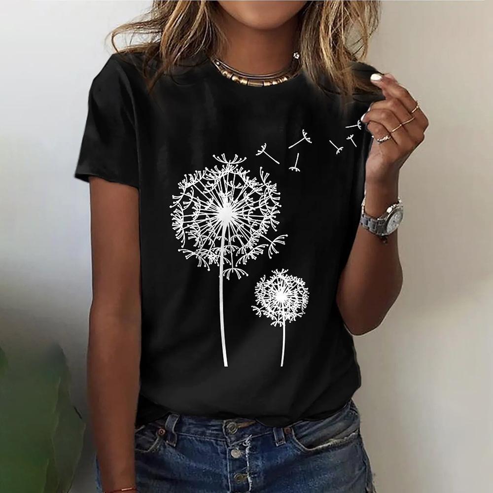 Summer Women's Short-sleeved Dandelion Youth Vitality Blue Black Purple Color Choice High Cost Leisure Everything