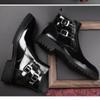 Men Boots Patent Leather High Top Man Shoes British Style Medium Top Motorcycle Boots Versatile Men's Leather Boots Botas Hombre