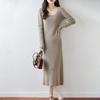 Women Sweater Dress 100% Wool TIDENOVEL U-neck Knit Long Pullover Winter Jumpers Wool Long Dress Female