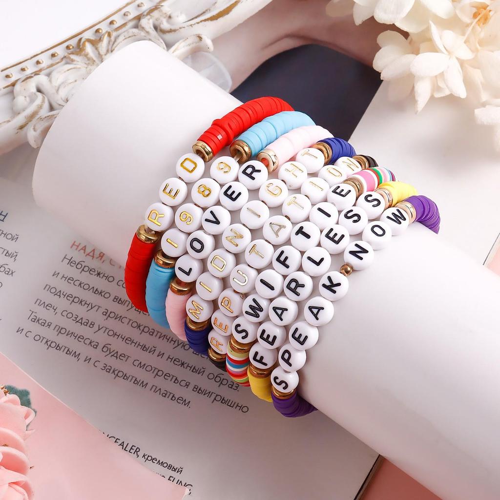 Polymer Clay Bracelet for Taylor Swift Fans: Colorful European & American Style with English Name Personalization