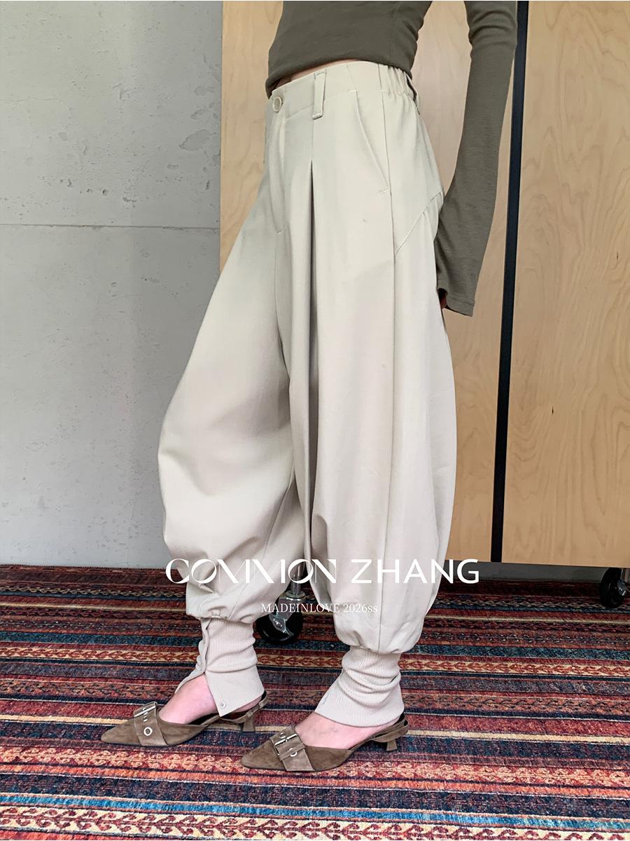 Chun Zhang Women s Low Rise Patchwork Harem Pants - Trendy, Loose-Fit Drawstring Style C11353 L хаки