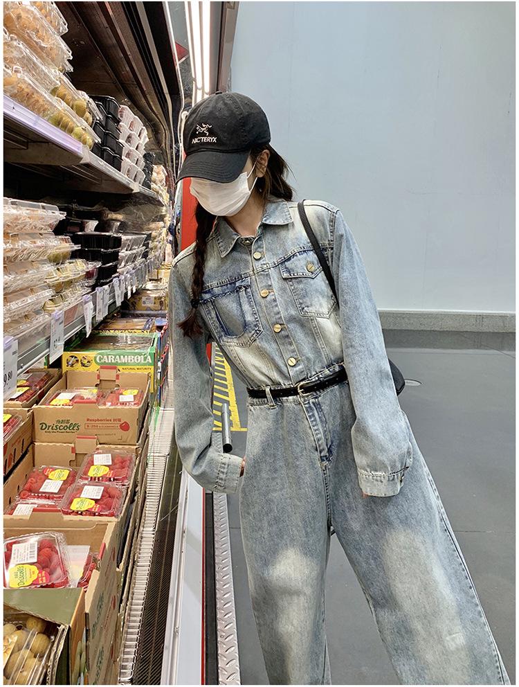 2024 Women's Loose Fit Denim Jumpsuit - Spring/Autumn Casual Age-Reducing Style