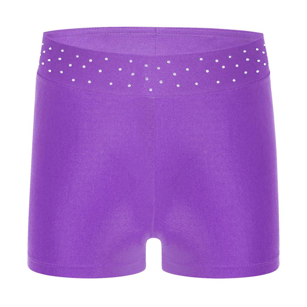 Girls Performance Shorts Sparkling Rhinestones Waistband Figure Skating Dance Gymnastics Bottom