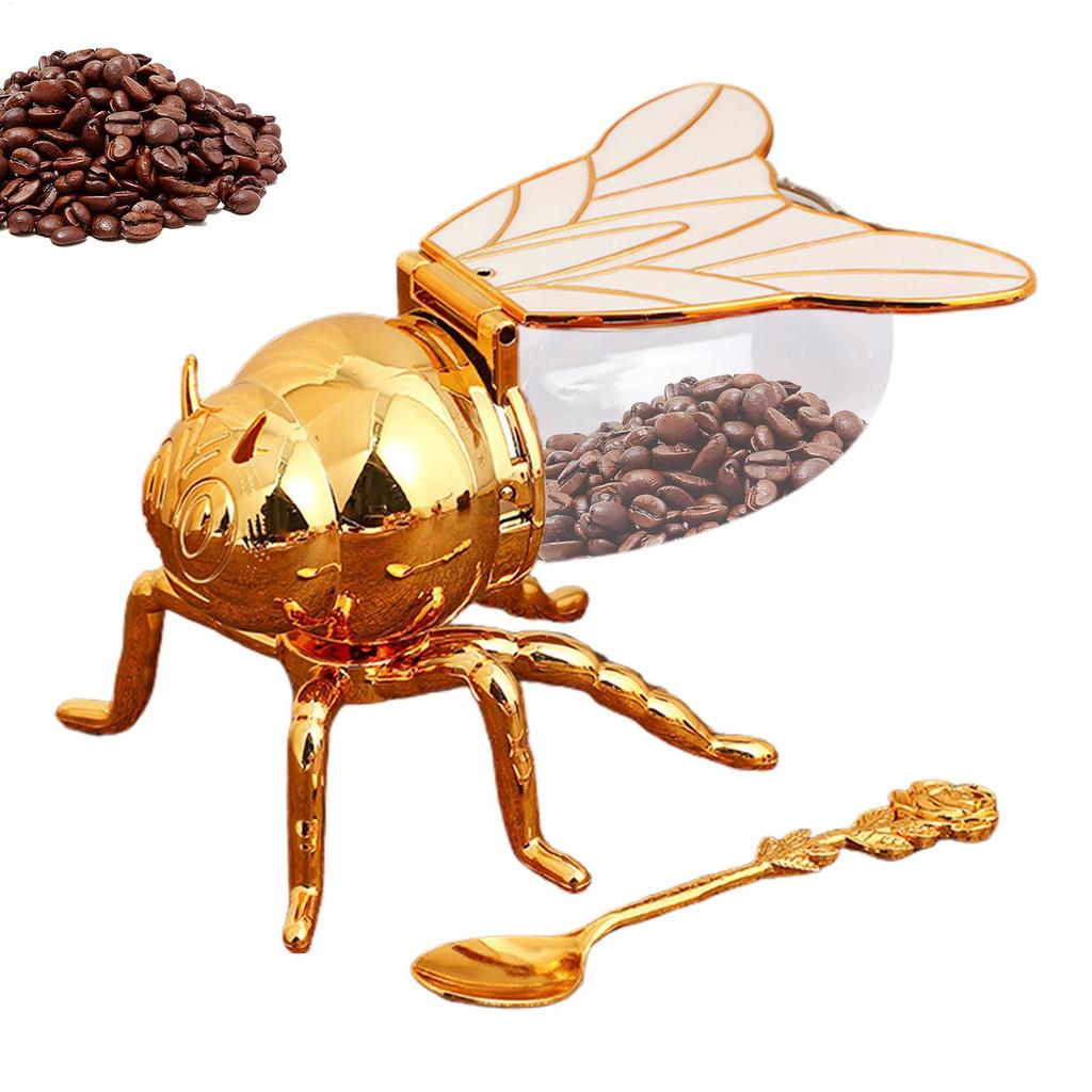 Recipiente Creativo con Forma de Abeja para Almacenar Miel, Dispensador, Tarro de Miel de Abeja, Tarro de Especias y Condimentos de Cocina con Cuchara y Soporte de Almacenamiento