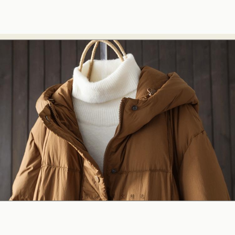 Women White Duck Down Long Jacket Casual Loose Autumn Winter Outwear Hood Warm Coat Big Pockets Korean Style