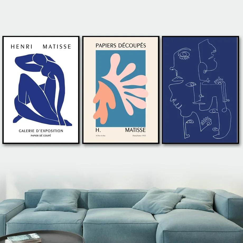 Matisse Blue Abstract Line Woman Leaf Wall Art Canvas Painting Nordic Posters And Prints Wall Picture For Living Room Home Decor