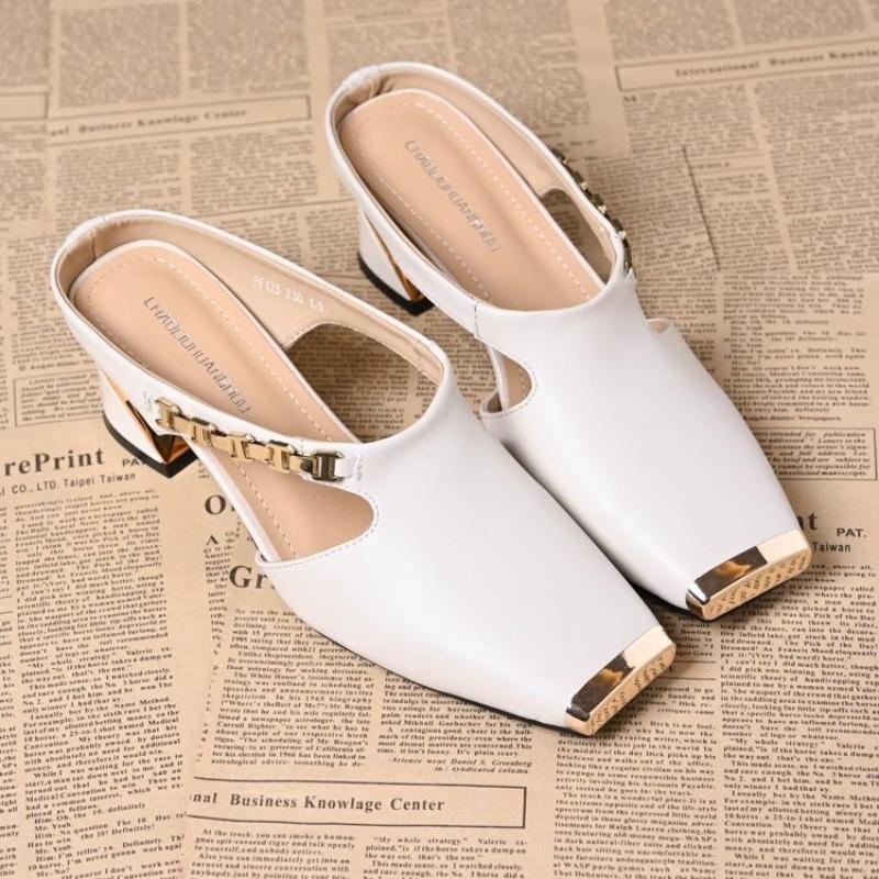 New Square-toed Half-slipper Women's Mid-heel Casual Lazy Shoes with A Flip-top