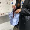 Small fresh plaid canvas bag, portable handbag, bucket bag, women's portable satchel, small bag for work