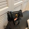 Dark Brown Oil Wax Leather Baguette Crossbody Bag For Women Vintage Style Shoulder Bag With Metal Ring Buckle For Daily Use