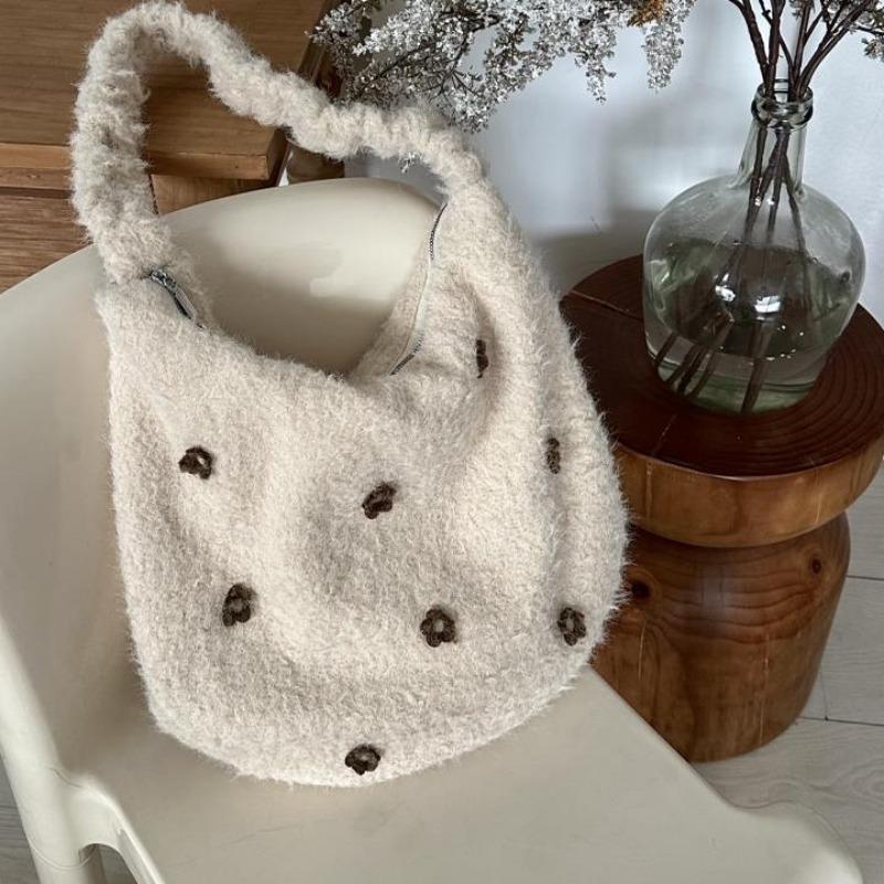 Flower Tote Bag with Drawstring, Large Capacity, Embroidered, for Daily Commuting, Single Shoulder, Slanted Crossbody Bag