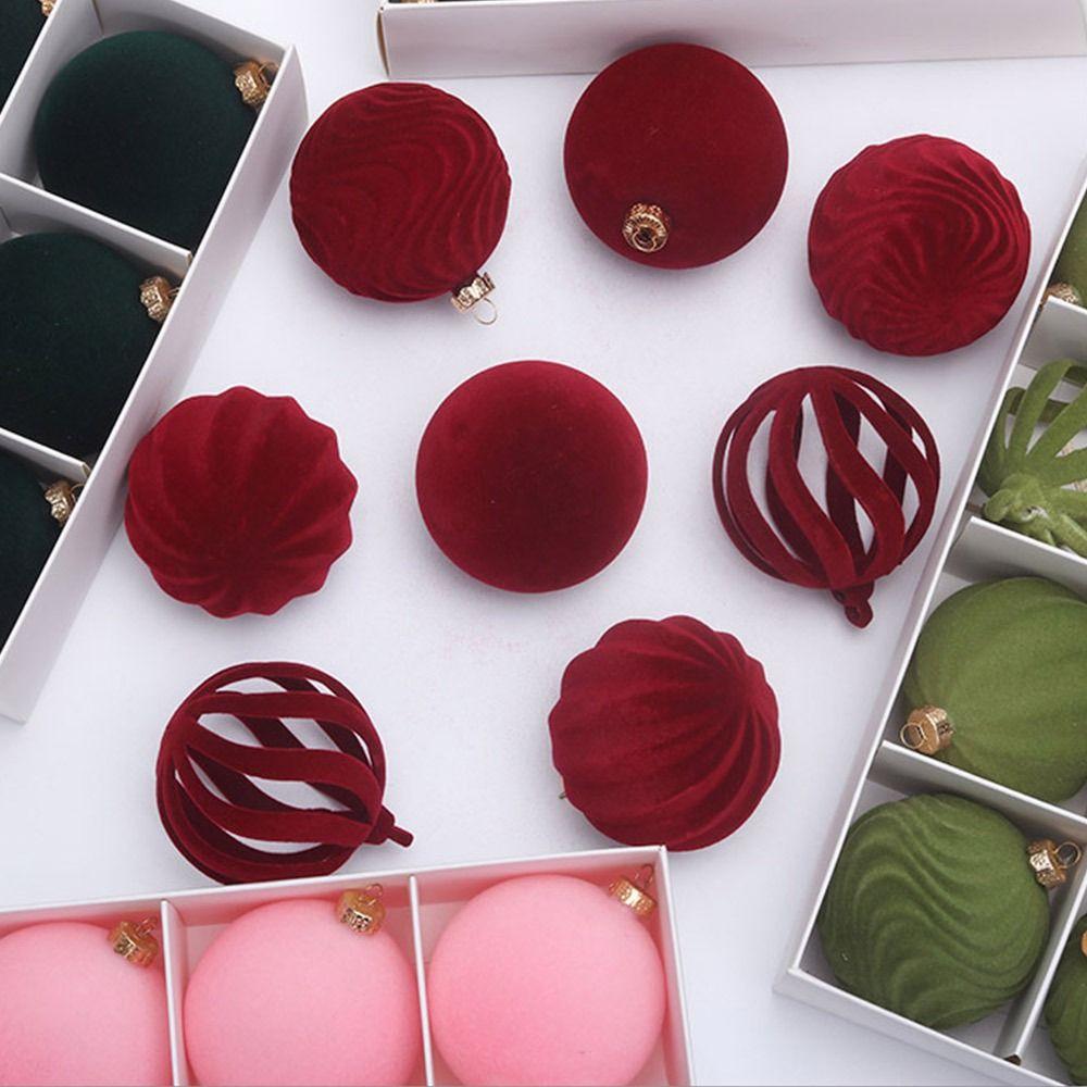 9/12/30 Pcs/set flannel Christmas Ball Set 6/8cm Red Xmas Ornament Ball Hanging Hollow-out Xmas Tree Hanging Pendant Xmas Tree