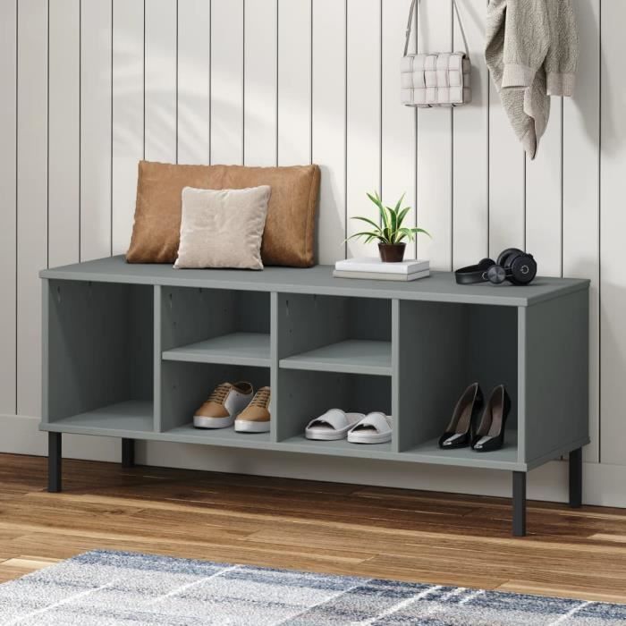 350995 vidaXL Étagère à chaussures pieds en métal Gris 106x35x45 cm Bois OSLO