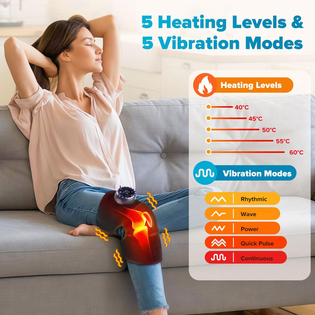 1/2pcs 3 in 1 Massager for Knee Shoulder Elbow Brace 5 Heat & Vibration Massage Belt Home Cordless Muscle Relaxation Heating Pad