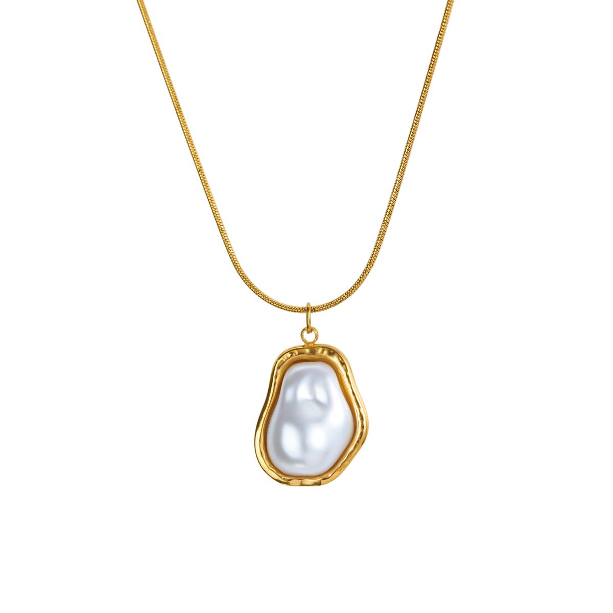 

New Trendy Baroque Imitation Pearl Pendant Stainless Steel Necklace For Women Fashion Waterproof Collar Neck Jewelry Accessory