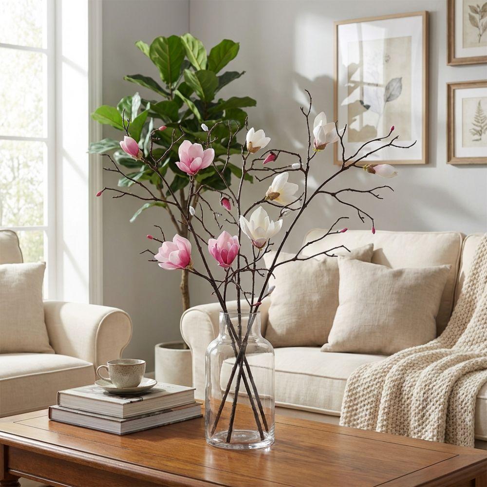 Large Artificial Magnolia Flower Handmade Real Touch Simulation Big Magnolia Plastic Realistic Faux Magnolia Branch