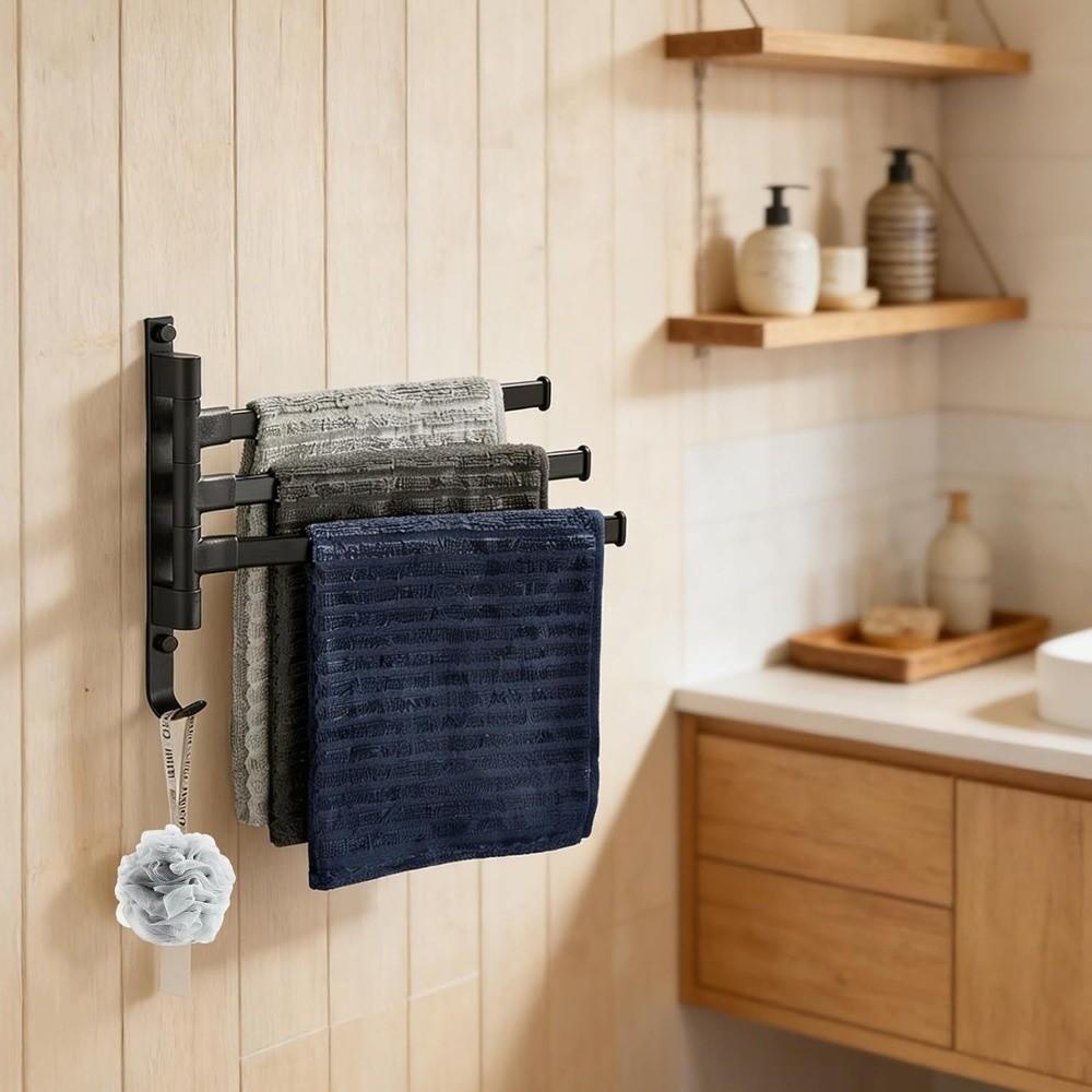 No Drill Installation Wall Mounted Towel Rack Swing Arm Towel Bar Bathroom Storage
