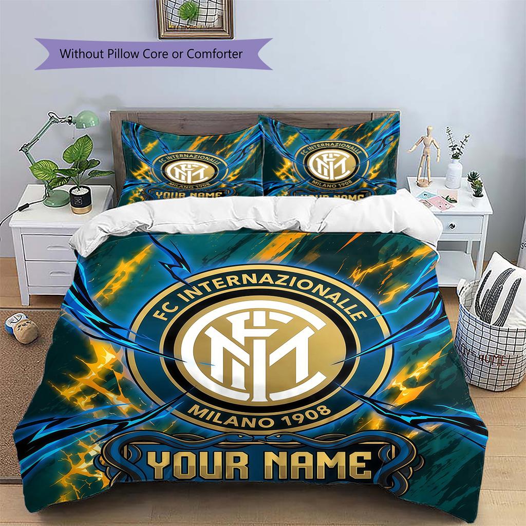 Set Copripiumino Personalizzato con Motivo Inter Milano Decorazione per la Casa Regalo (1 * copripiumino + 2 * federe senza imbottitura)