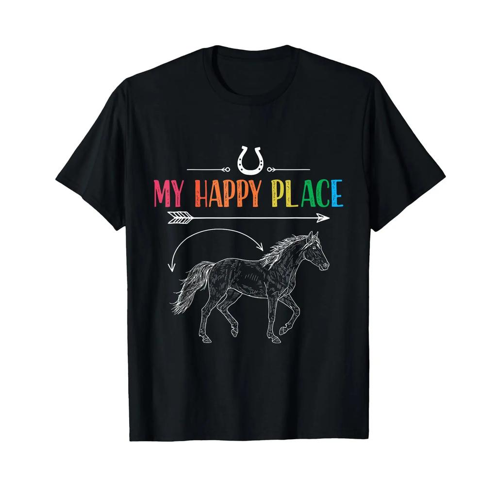 My Happy Place Horse Lover Retro Design T Shirt Vintage Graphic Slightly Fashion Designer Clothes Breathable Versatile
