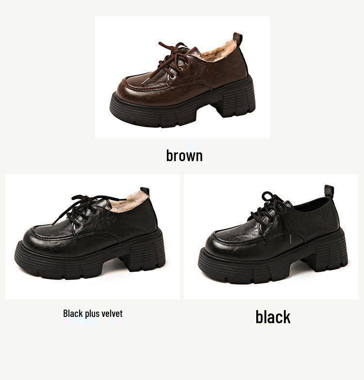 Dámské mokasíny v britském stylu z černé kůže - Zimní, sametově podšité, hřejivé, silná podrážka