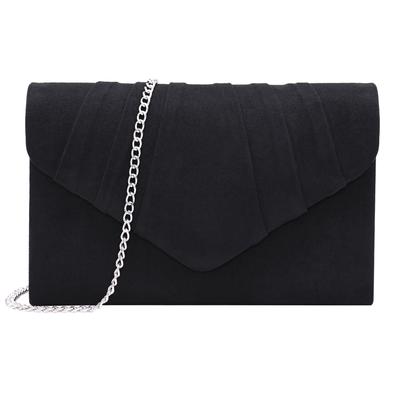 Bolsa de Casamento Milisente de Camurça Plissada, Bolsa de Festa Feminina, Bolsa Formal, 3 Formas de Usar (Preto)
