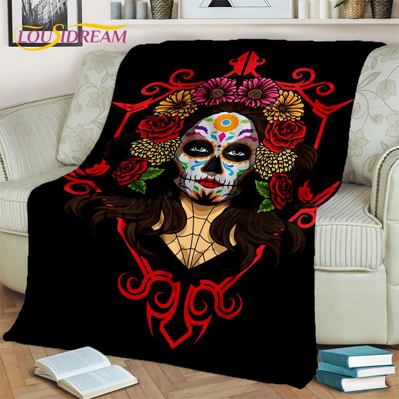 Horror Gothic Weiblicher Schädel Totes Mädchen Decke, Weiche Überwurfdecke für Zuhause Schlafzimmer Bett Sofa Picknick Reise Büro Überdecke Kind