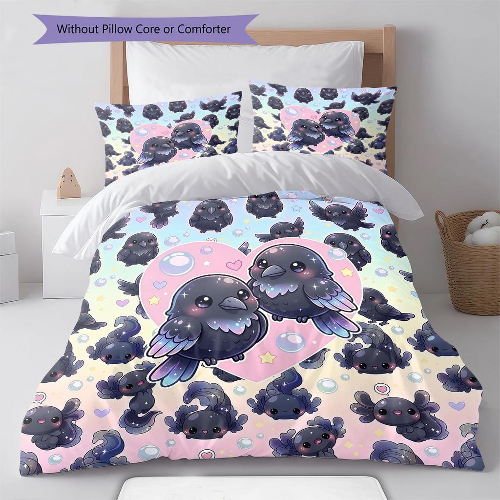 Pink Gradient Cartoon Pattern Bedding,Quilt Set Quilt Cover Pillowcase Home Birthday Gift (1 * Duvet Cover + 2 * Pillowcase, Without Core)