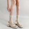 Women's Japanese Sweet Bowknot Accent Crew Socks Elegant Students Hollowout Heart Pattern Ruffle Top Middle Calf Socks