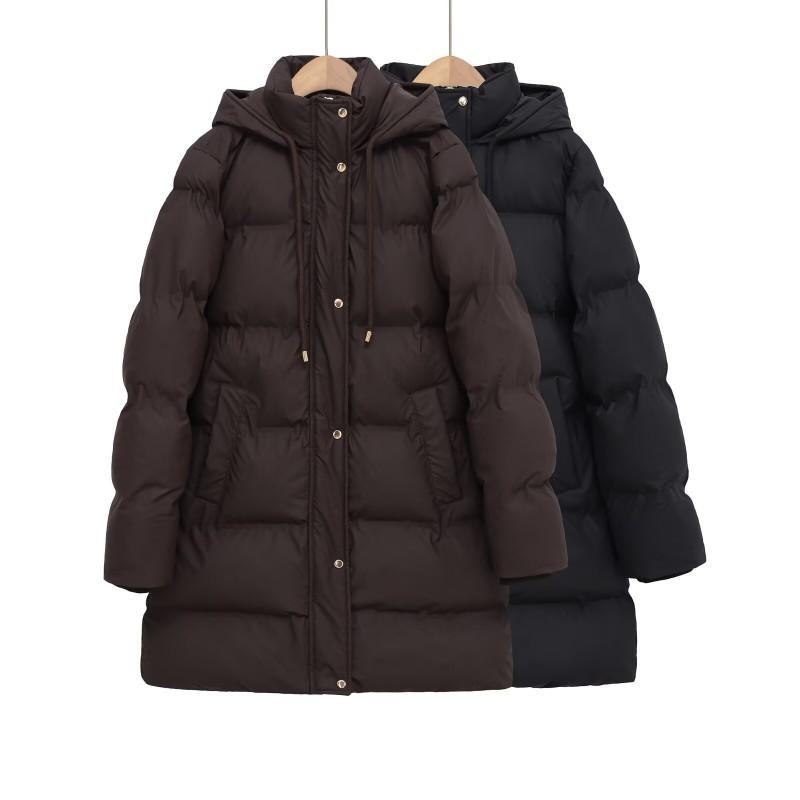 Womens Hooded Cotton Blend Long Sleeve Mid-Length Casual Coat Loose Fit Street Style Winter Outerwear