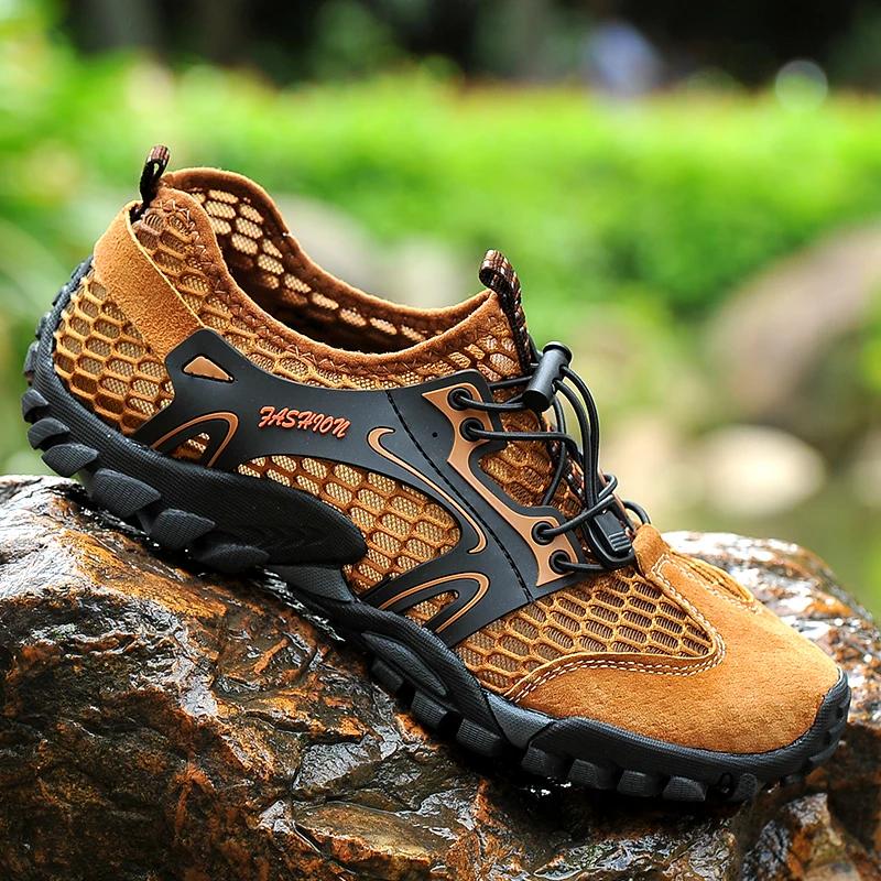 2024 Breathable Waterproof Hiking Shoe Men Suede Mesh Outdoor Sneakers Rock Climbing Shoes Man Sport Quick-dry Shoes
