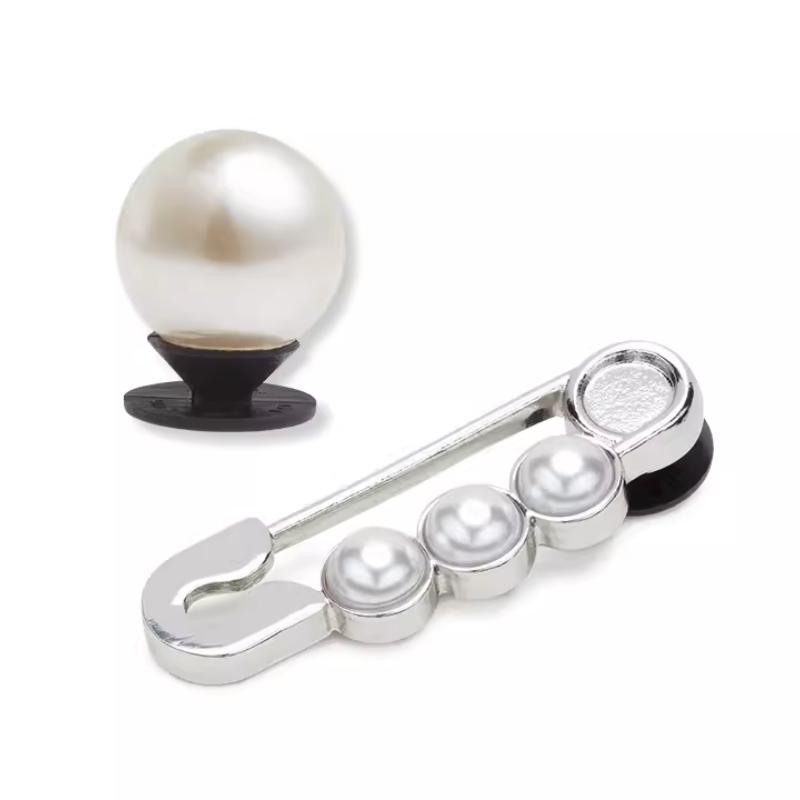 Crocs Pearl Pin Pattern Shoe Accessories Unisex Couple Silver/White