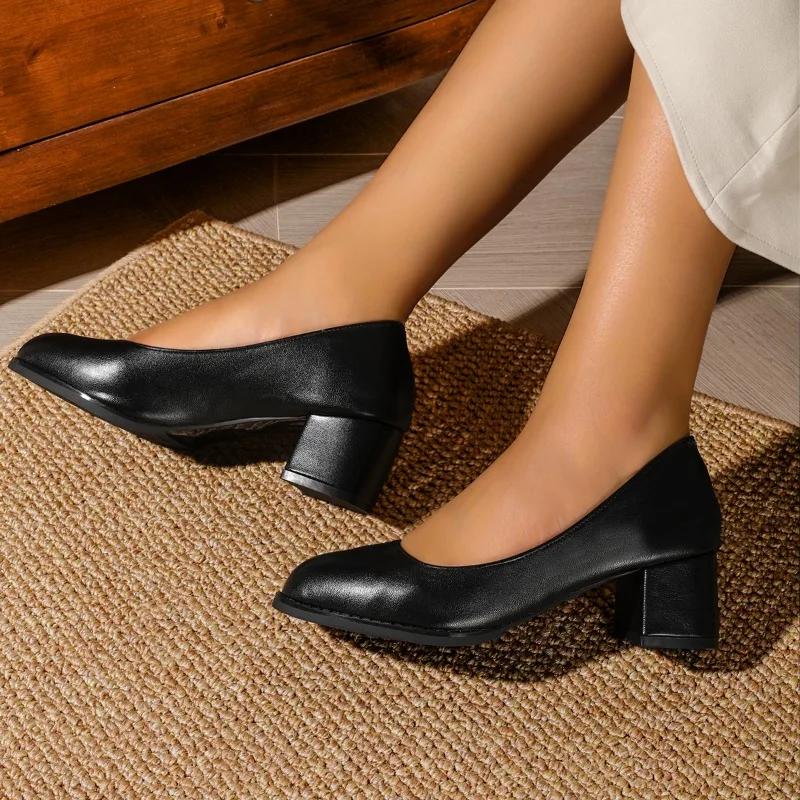 Fashion Women's Fashion Thick Heel Shoes Spring New Pointed Head Shallow Mouth Anti-slip Wear-resistant High Heels