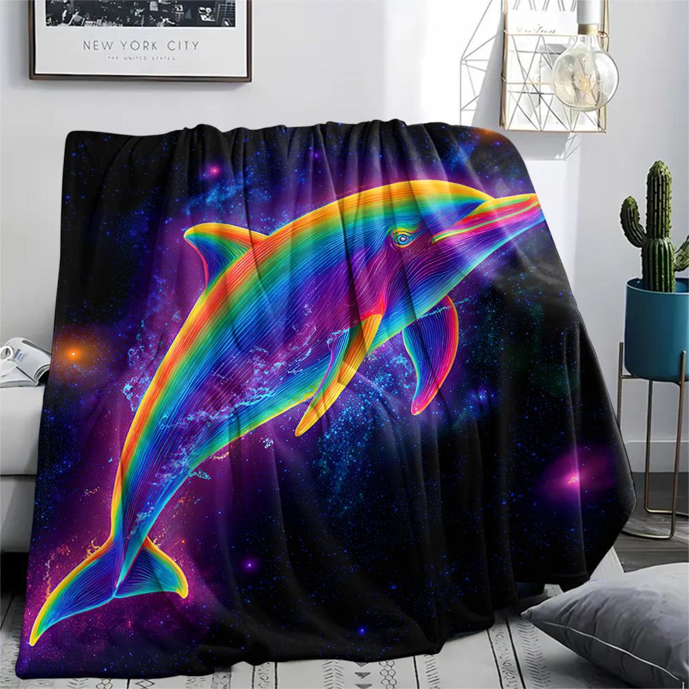 Dolphin Print Flannel Blanket, High quality Comfortable for All Seasons, Home Decor, Warmth and Comfort, Perfect for Christmas Gifts