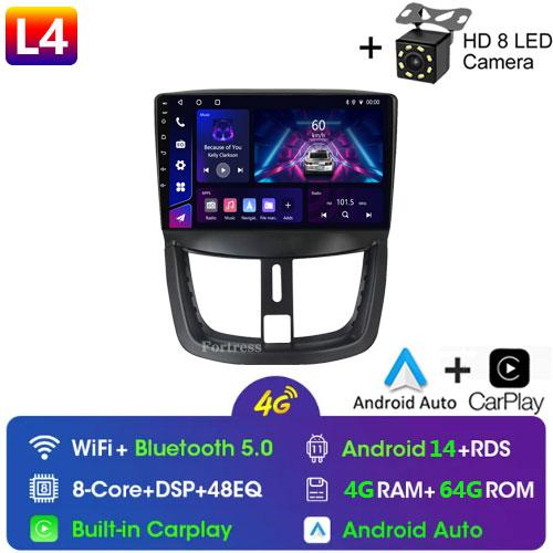 4G WiFi For Peugeot 207 207CC 206 Plus 2007-2013 Android Carplay 2 Din 9 Inch Radio GPS Navigation Multimedia Player Head Unit
