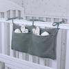 Double-Layer Pure Cotton Baby Stroller Storage Bag with Double Pockets and Printed Bottle Holder