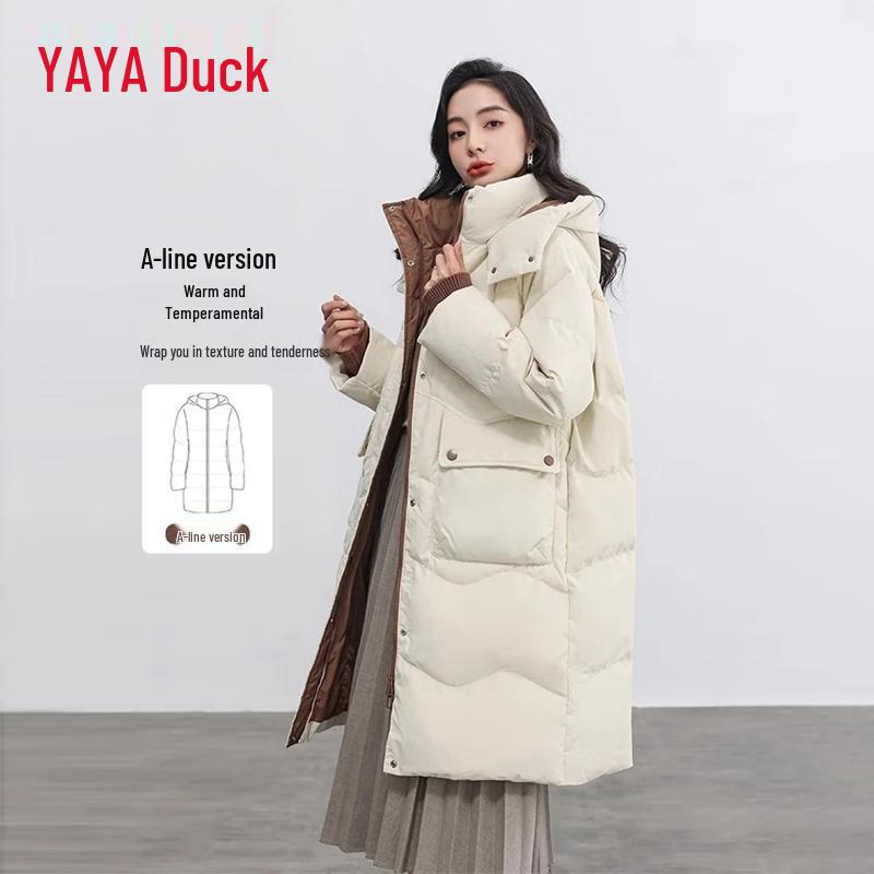 YAYA Women's Thickened Mid-Length Hooded Down Jacket