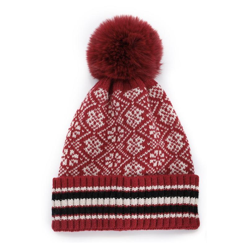 Wholesale Windproof Striped Jacquard Y2K Winter Hat Unisex Knitted Beanies Custom Travel 100% Acrylic Common 3-8 years old красный