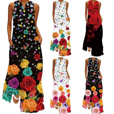 2024 Women's Sleeveless V-Neck Butterfly Print Long Dress