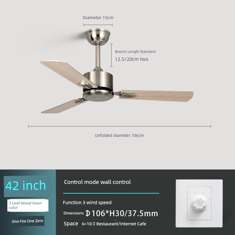 

Five-Leaf Stainless Steel Restaurant without Light Commercial Ceiling Fan [3-Leaf Model] Konoha 42inch + Wall Control