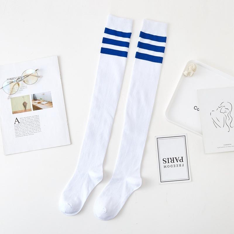 Three Bar Stockings High Tube Socks Combed Cotton Knee Long Chicken Feet Socks Sports Football Socks Adult Student Socks Women
