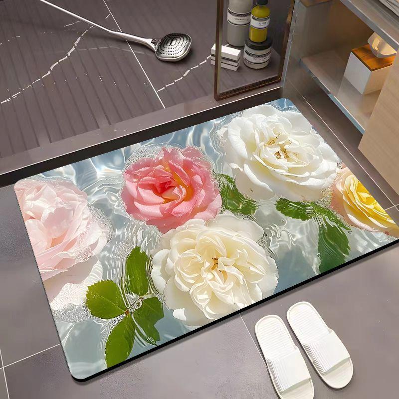 Bathroom Floor Mat Diatom Mud Household Toilet Toilet Mat Toilet Door Non-slip Absorbent Flower Foot Mat Blanket