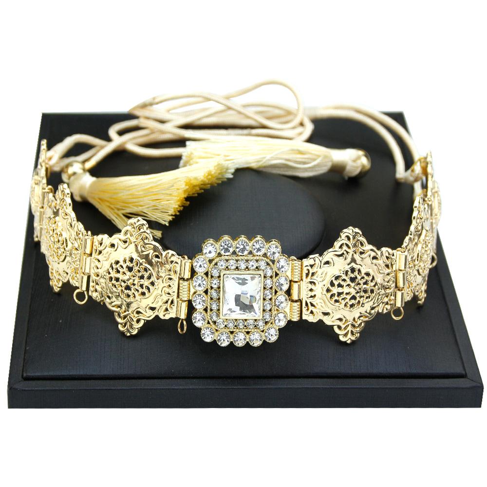Gold Women's Fringe Belt Hand Rope Waist Chain Crystal Bridal Dress Belt Jewelry