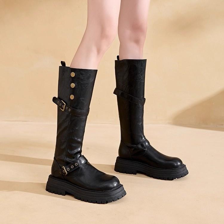 2025 Autumn and Winter New Small Thick Leg Boots Knight Boots Black Thick-soled High Boots Boots Women