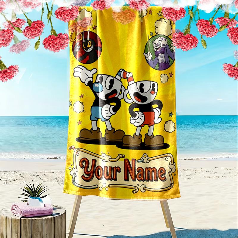Name Custom Cuphead Game Print Beach Towel, Large Soft Quick Dry Towel for Beach Camping Swimming