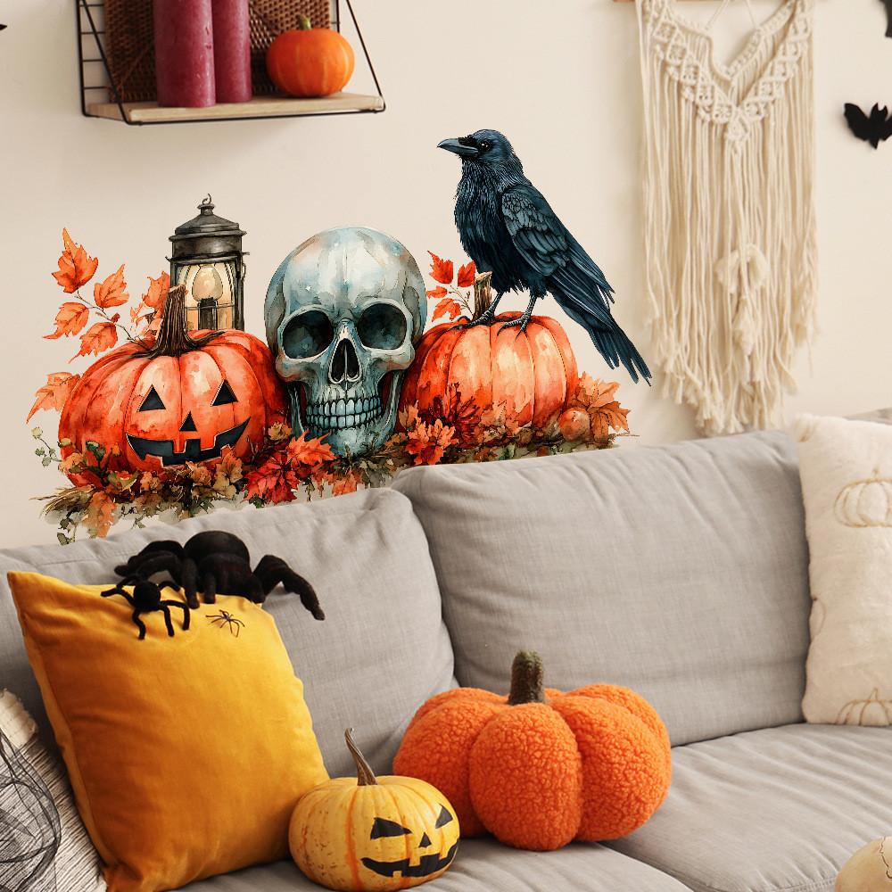 Pvc Pumpkin Halloween Skull Black Bird Maple Leaf Wall Sticker Living Room Decor