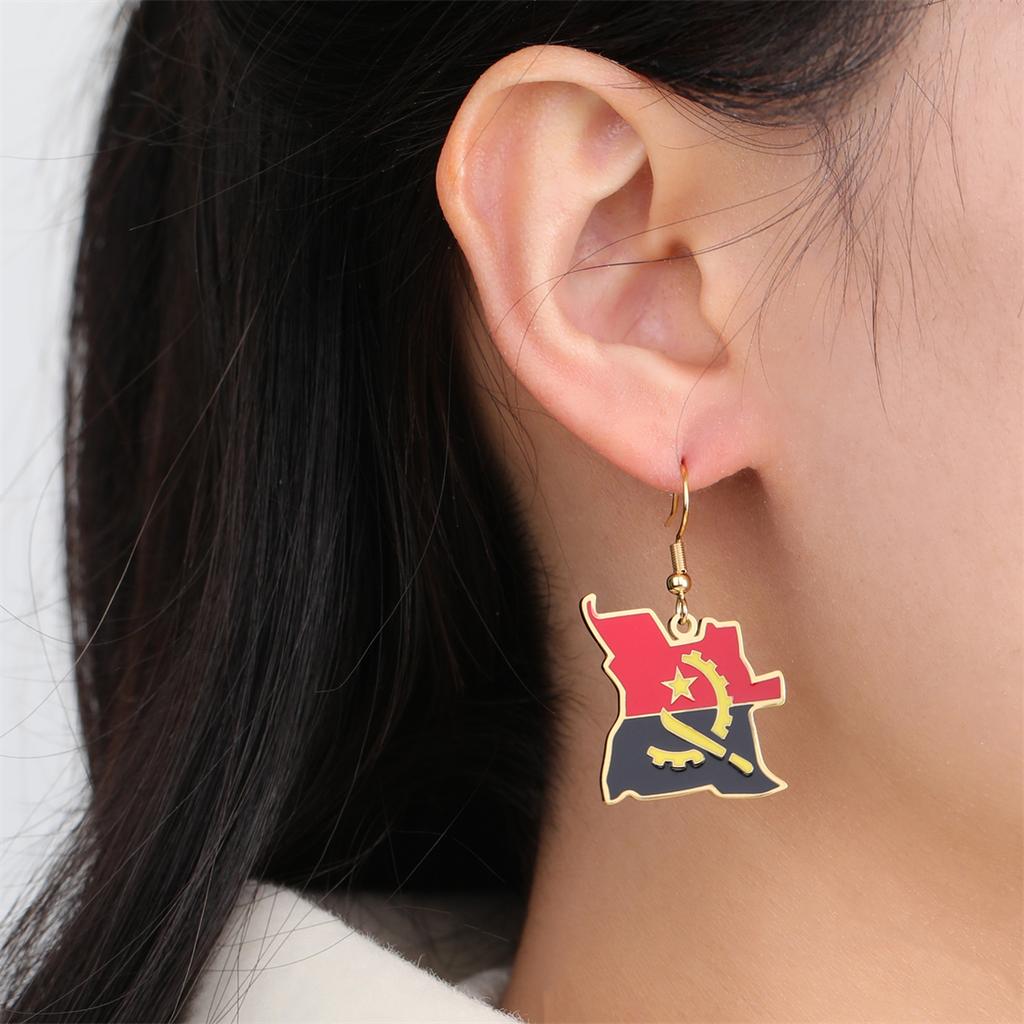  Drip Oil Angola Map Earrings For Women Stainless Steel Fashion Charm Angolan Flag Pendant Earring Jewelry Party Gifts