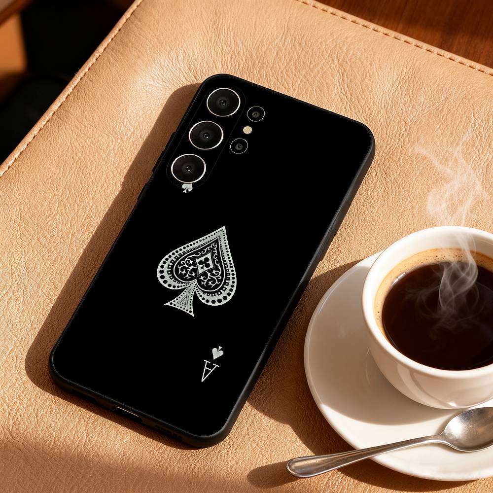 A-Ace of Spades Poker Phone Case For Samsung S25,24,23,22,30,21,10,9,Ultra,Plus,Lite,FE Soft Black Case