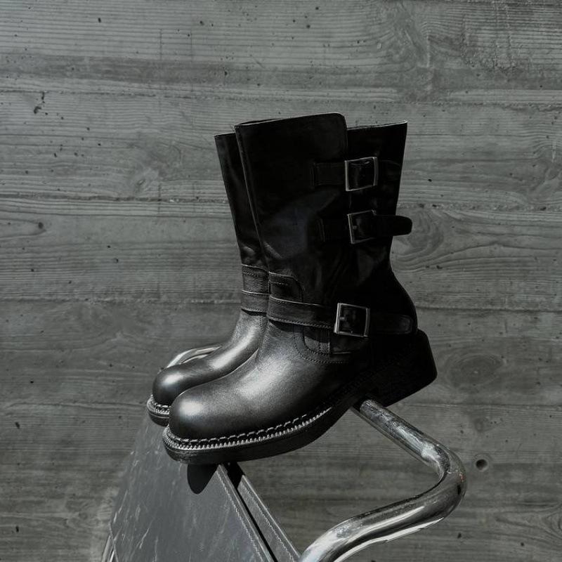 

Европейские и американские кожаные ботинки Мартина с голенищем до бедра, большой размер, женские ботинки, осень-зима, коровья кожа, высокие ботинки, новый квадратный каблук ле 40 чёрный