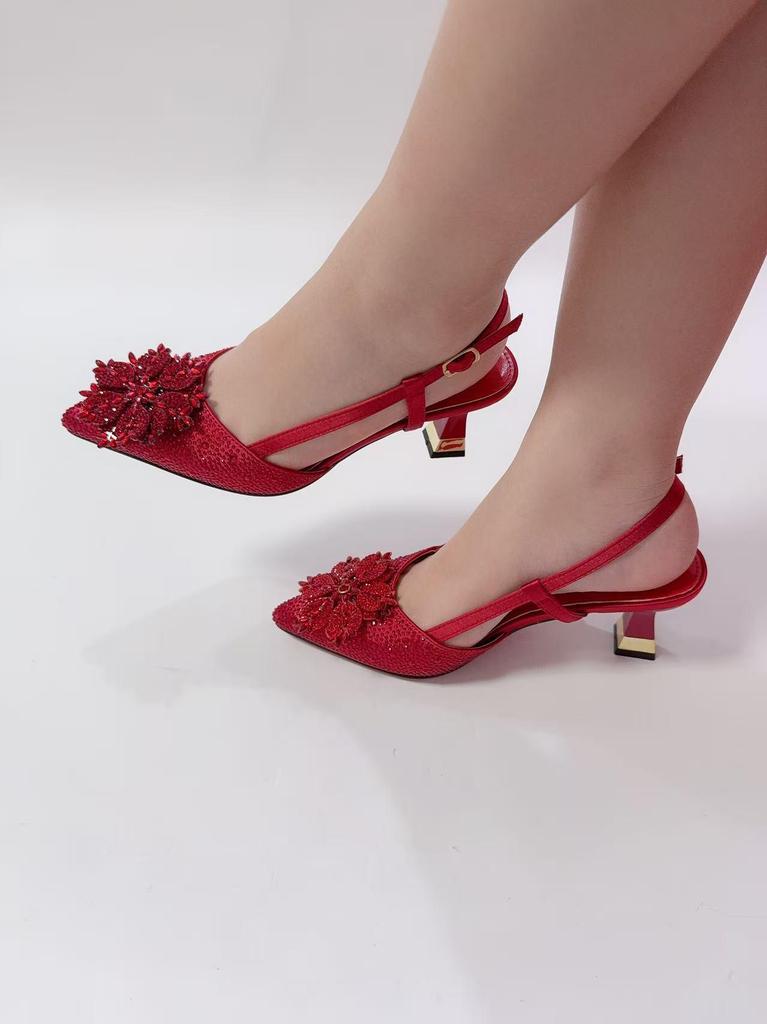 2025 Summer Rhinestone Pointed Toe Women's High Heel Buckle Strap Sandals