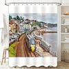 Zug Landschaft Duschvorhang Eisenbahnlandschaft Badezimmer Dekor Vintage Dampfmaschine Reisefotografie Kulisse Waschraum Kunst